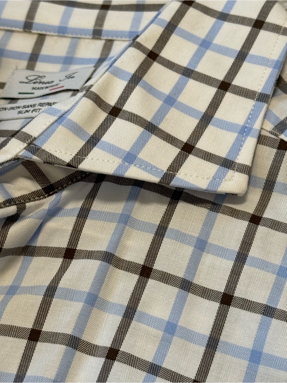 Linea In made in Italy Slim Fit Men’s Light Blue and Brown Windowpane Shirt